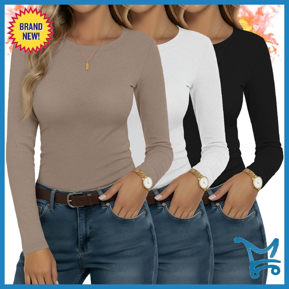 3 Pack Fleece Lined Thermal Shirts Women's Long Sleeve Base Layer Slim Fit